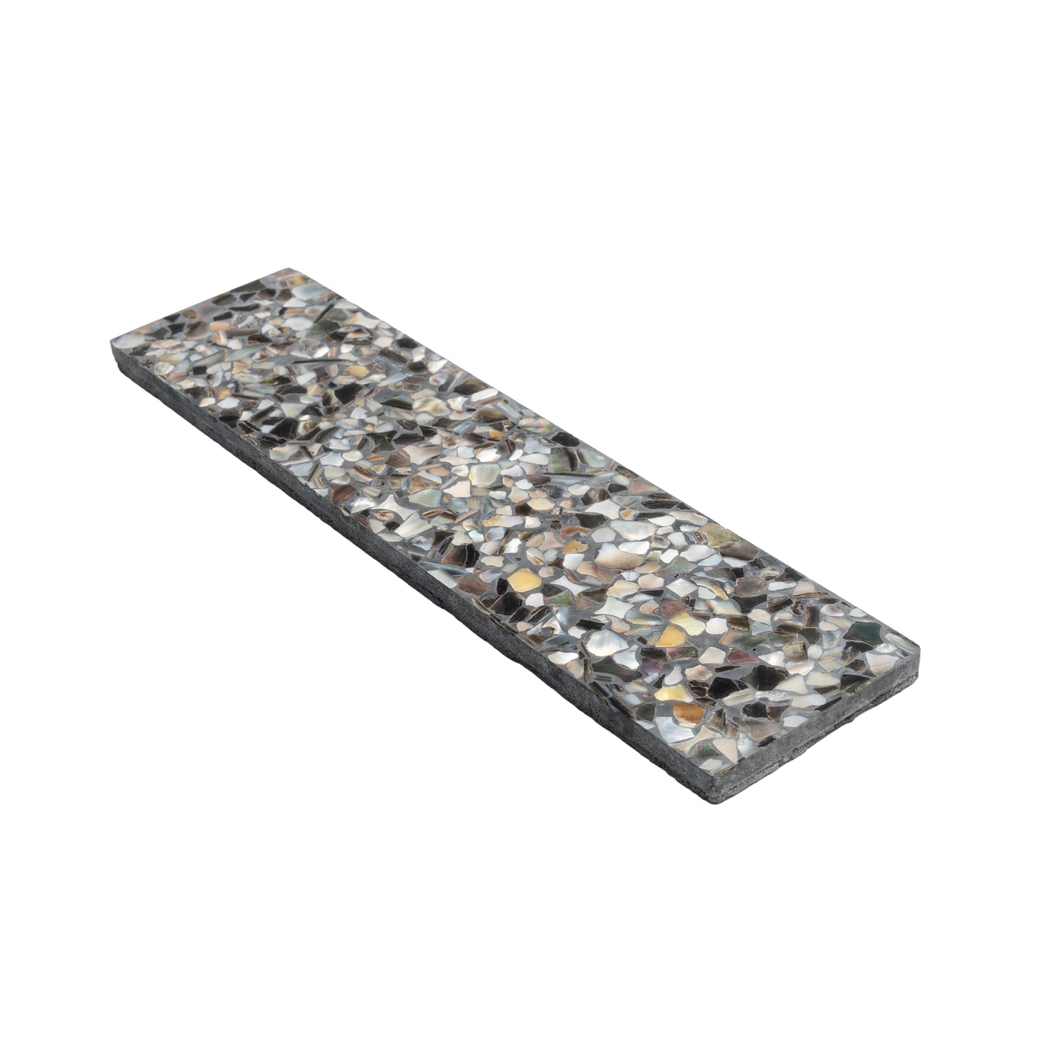 Sample - Black with Amber Pearl flecks 3x12 Glossy Shell, Terrazzo Elongated Subway Tile (5 sq ft/case, 20-Pack)
