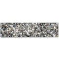 Glossy black 3x12 elongated terrazzo subway tile with amber and pearl shell flecks