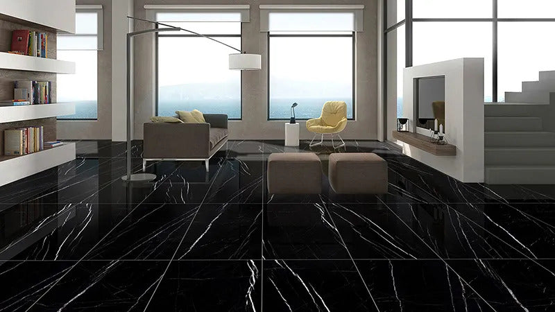 Black Marquina 24x48 Polished Porcelain Large Format Tile (2 pack, 15.5 sq ft/case)