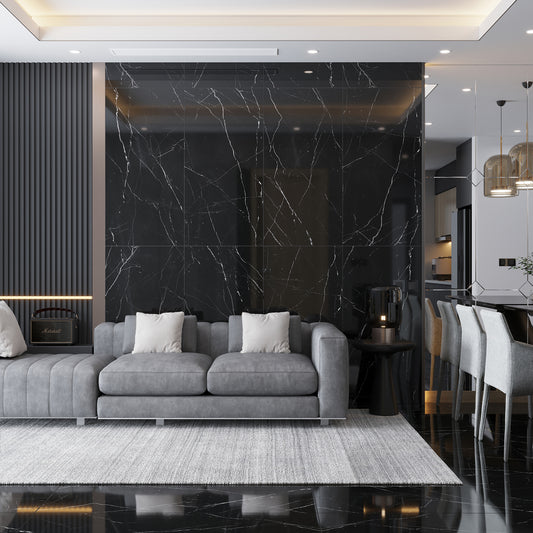 Black Marquina 24x48 Polished Porcelain Large Format Tile (2 pack, 15.5 sq ft/case)