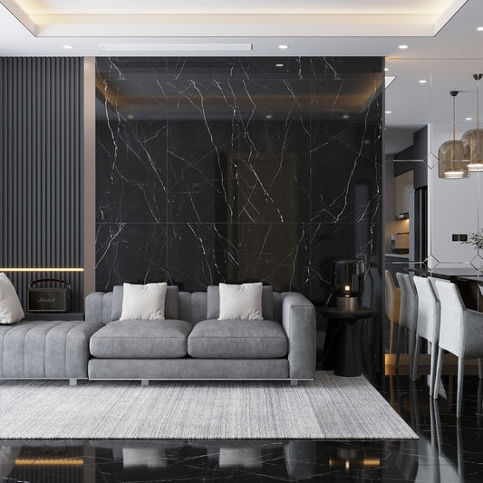 Sample-Black Marquina 24x48 Polished Porcelain Large Format Tile (2 pack, 15.5 sq ft/case)