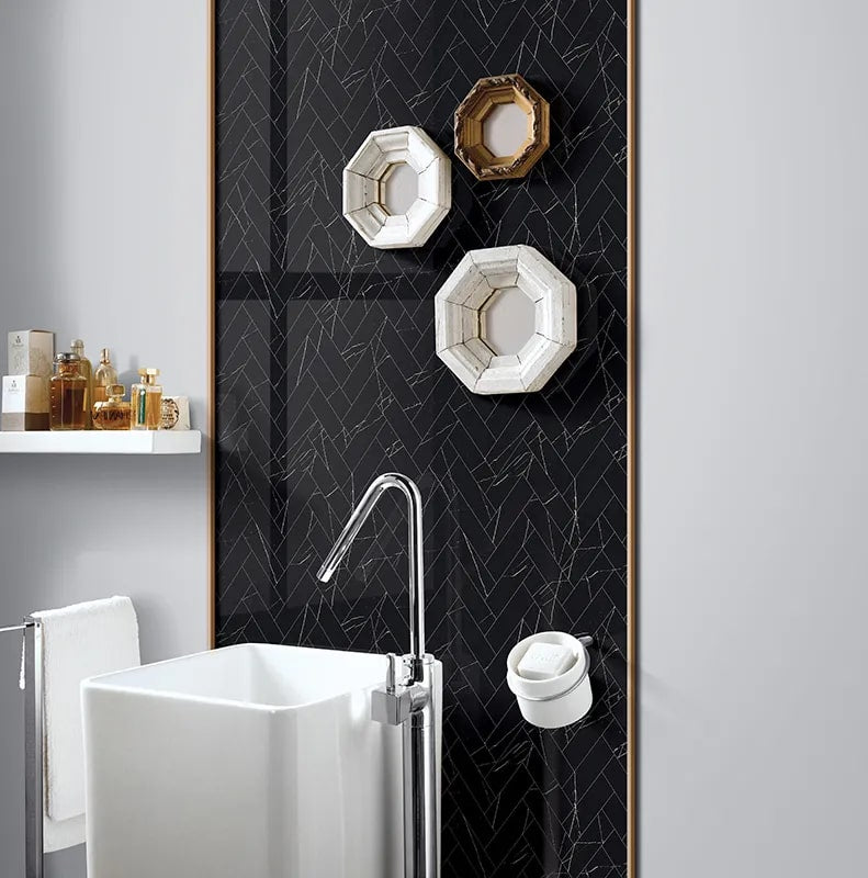 Black Marquina 11x12 Polished Herringbone Porcelain Mosaic Tile (5 pack, 4.76 sq ft/case)