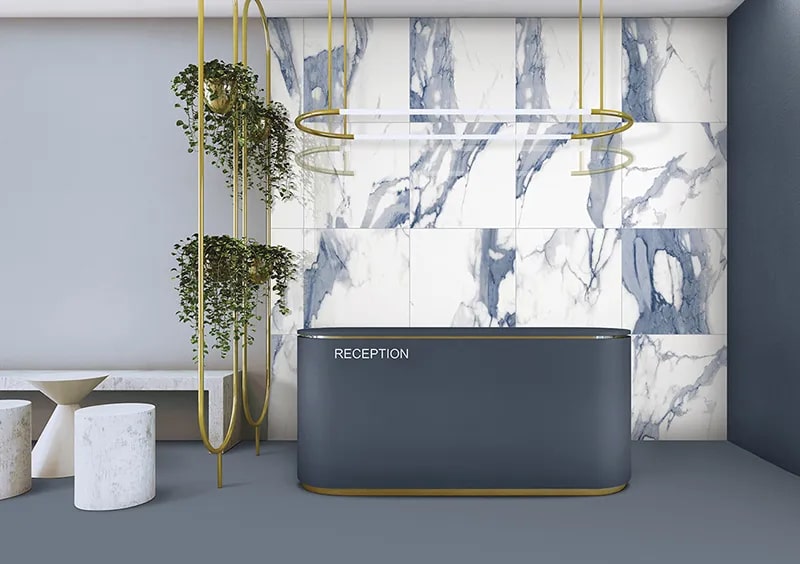 White with Blue-Gray 24x24 Polished Square Porcelain Large Format Tile (4 pack, 15.5 sq ft/case) - Sample