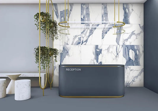 Sample-White with Blue-Gray 24x24 Polished Square Porcelain Large Format Tile (4 pack, 15.5 sq ft/case)