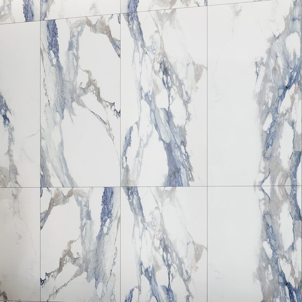 White with Blue-Gray 24x48 Polished Porcelain Large Format Tile (2 pack, 15.5 sq ft/case)