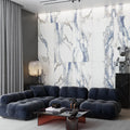 Polished white porcelain tile with blue-gray veining, 24x24 square