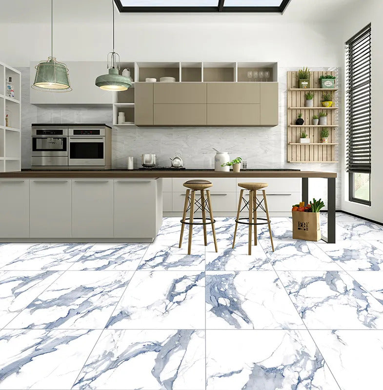White with Blue-Gray 24x48 Polished Porcelain Large Format Tile (2 pack, 15.5 sq ft/case) - Sample