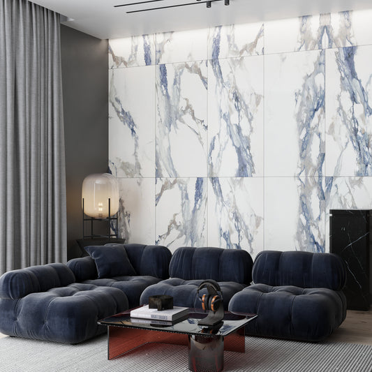 White with Blue-Gray 24x48 Polished Porcelain Large Format Tile (2 pack, 15.5 sq ft/case)