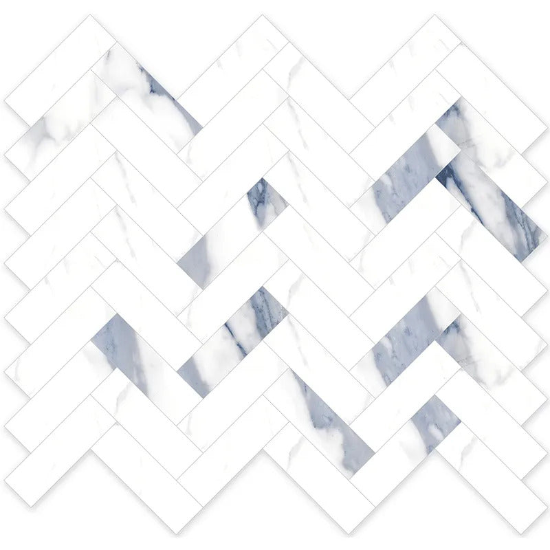 White with Blue-Gray 11x12 Polished Herringbone Porcelain Mosaic Tile (5 pack, 4.76 sq ft/case) - Sample