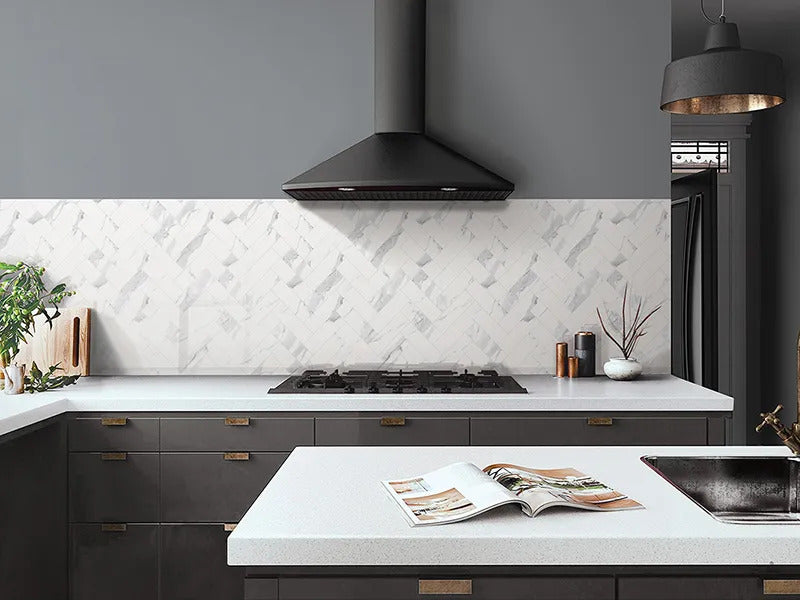Statuary White 11x12 Polished Herringbone Porcelain Mosaic Tile (5 pack, 4.76 sq ft/case) - Sample