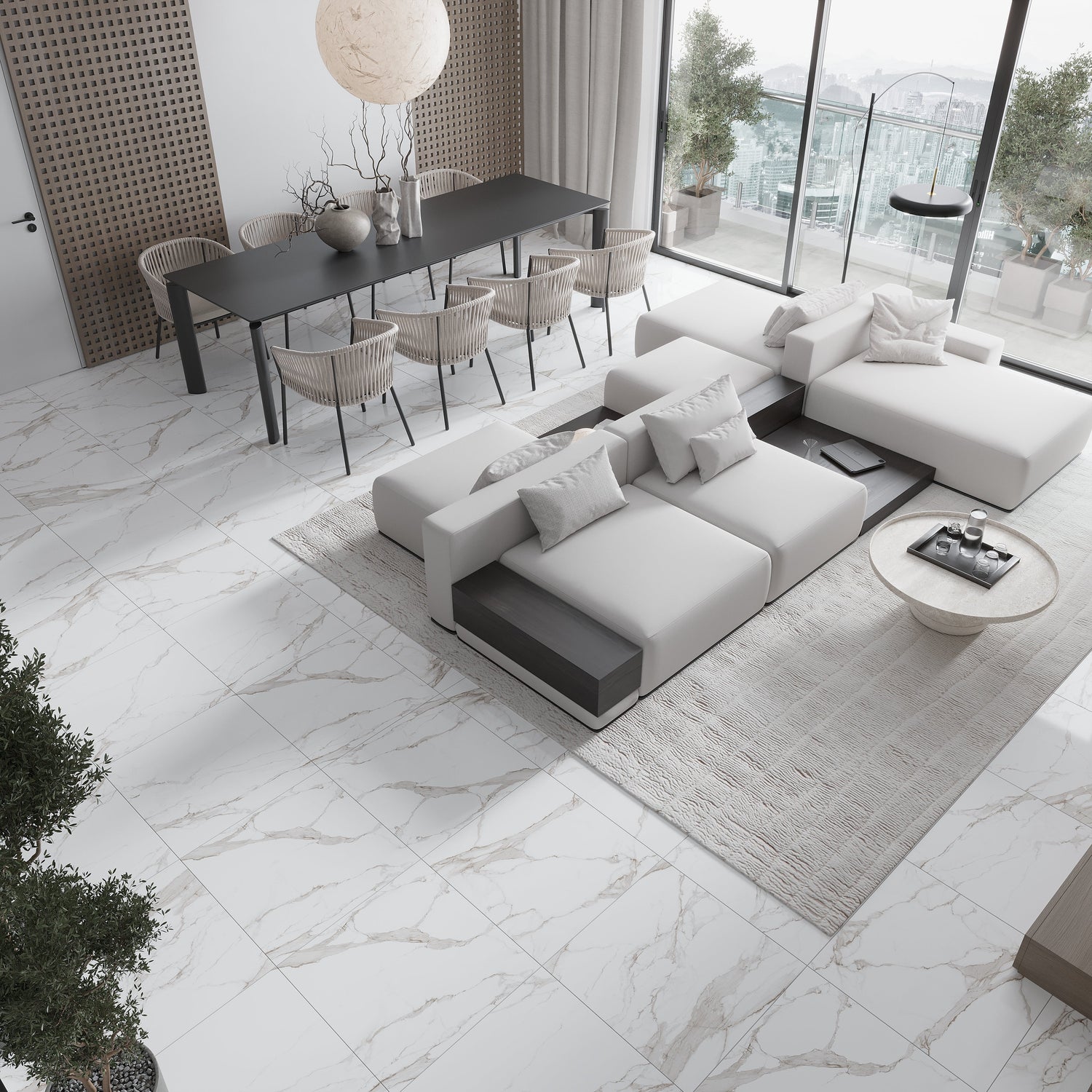 White with Gray-Gold 24x24 Polished Square Porcelain Large Format Tile (4 pack, 15.5 sq ft/case) - Sample