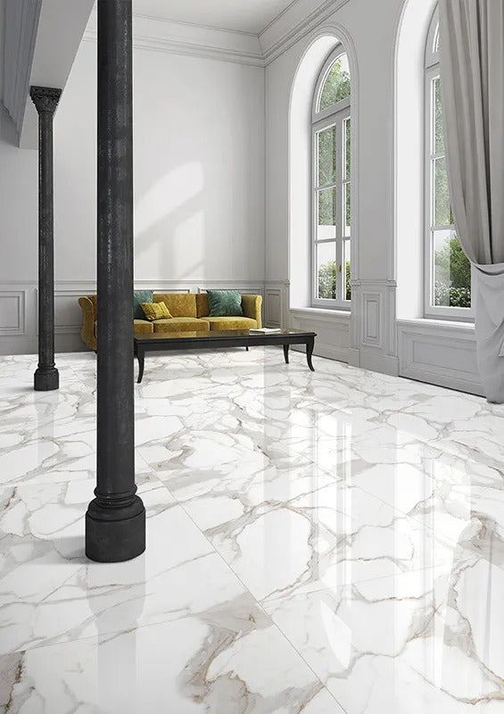 White with Gray-Gold 24x24 Polished Square Porcelain Large Format Tile (4 pack, 15.5 sq ft/case) - Sample