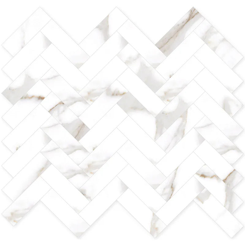 White with Gray-Gold 11x12 Polished Herringbone Porcelain Mosaic Tile (5 pack, 4.76 sq ft/case) - Sample