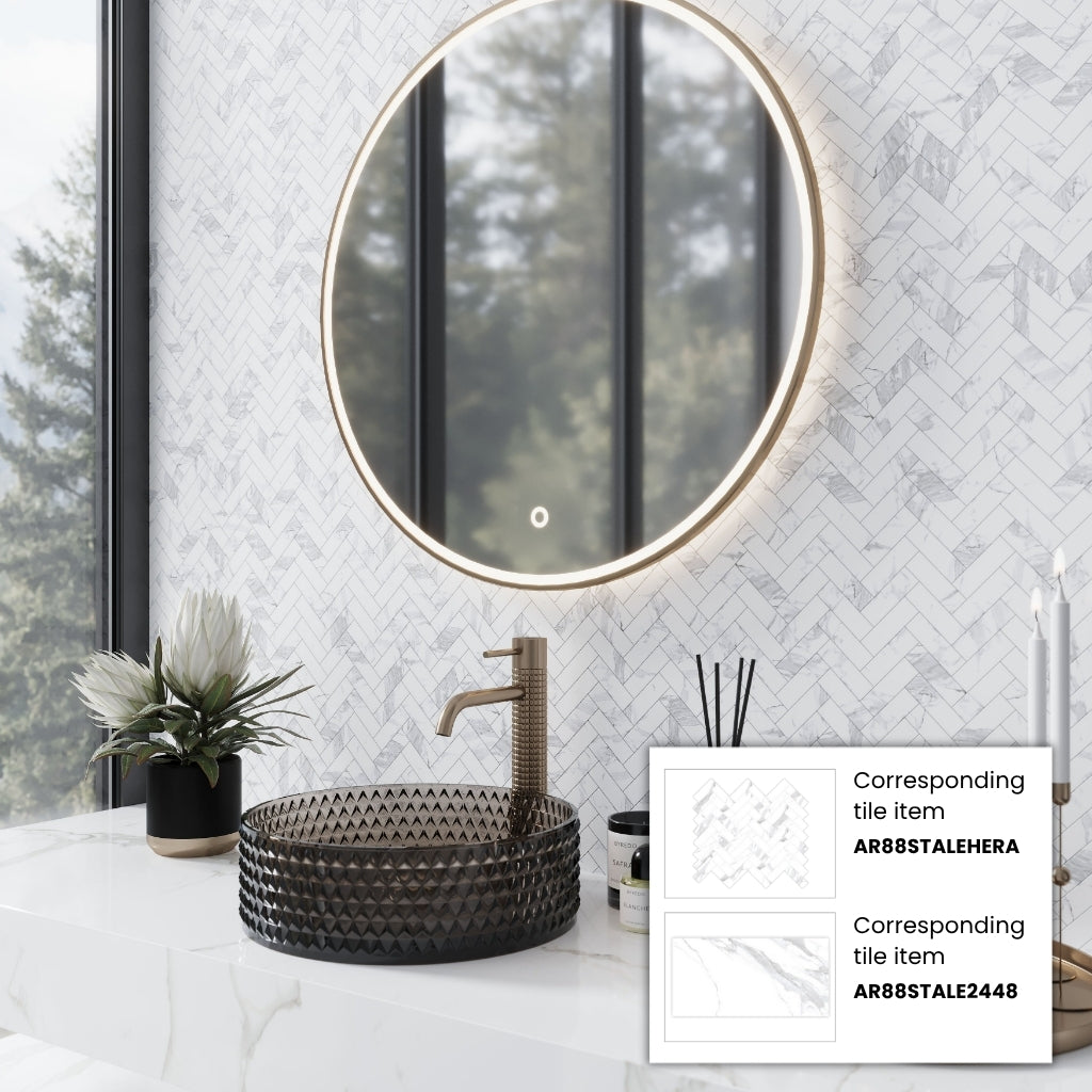 Statuary White 11x12 Polished Herringbone Porcelain Mosaic Tile (5 pack, 4.76 sq ft/case)