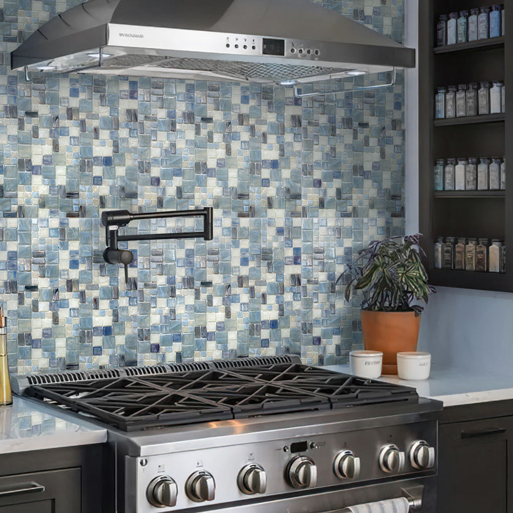 Seashell 12x13 Cyan Frosted Glass Fish Scale Mosaic Tile - Wall & Backsplash - Bed Bath & Beyond - 32646891