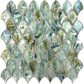 Sample - Blue Silver 11x11 Glossy Fan Fish Scale Glass Mosaic Tile (10 pack, 8.48 sq ft/case)