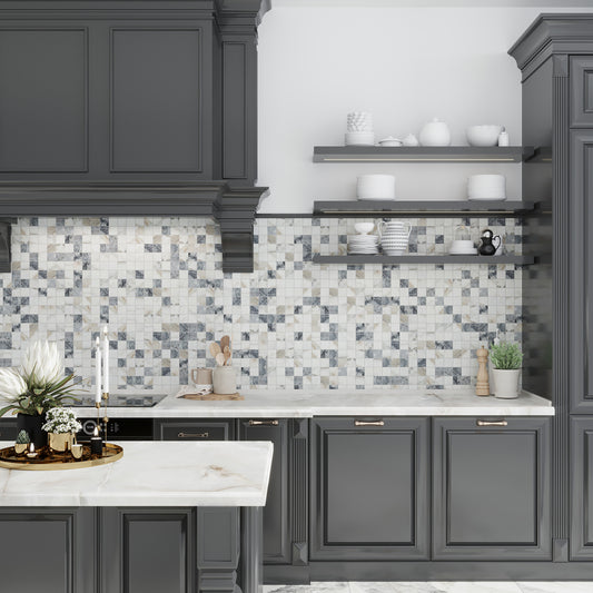 Classic White with Gray 12x12 Matte Square Porcelain Mosaic Tile (11 pack, 10.76 sq ft/case)
