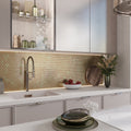 Glossy gold glass triangle mosaic tile backsplash in kitchen wall application