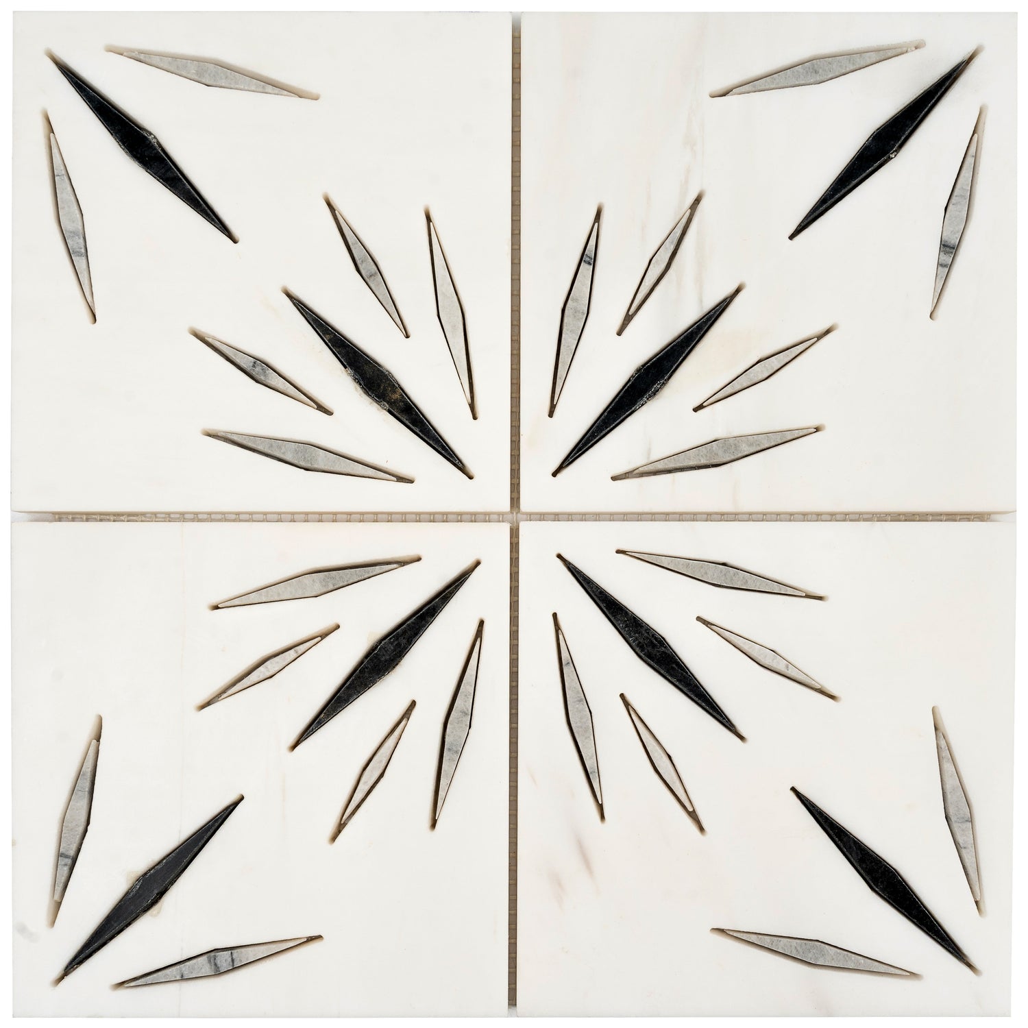 Sample - White 12x12 Honed Dolomite, Ice Grey, Ania Black Starburst Mosaic Tile (5 sq ft/case, 5-Pack)