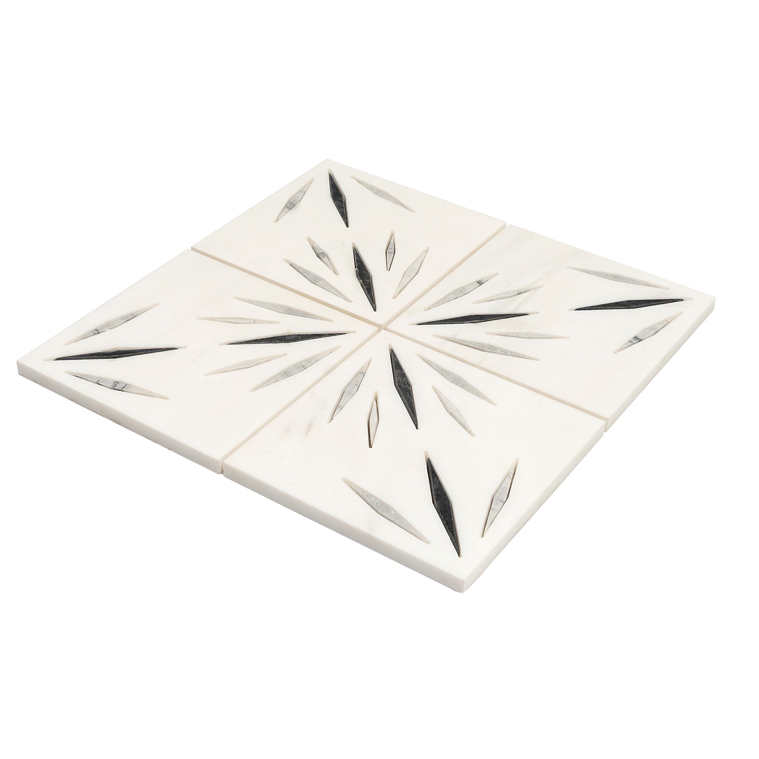 White 12x12 Honed Dolomite, Ice Grey, Ania Black Starburst Mosaic Tile (5 sq ft/case, 5-Pack)