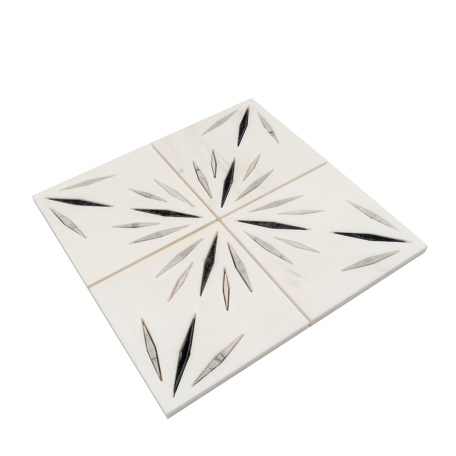 White 12x12 Honed Dolomite, Ice Grey, Ania Black Starburst Mosaic Tile (5 sq ft/case, 5-Pack)