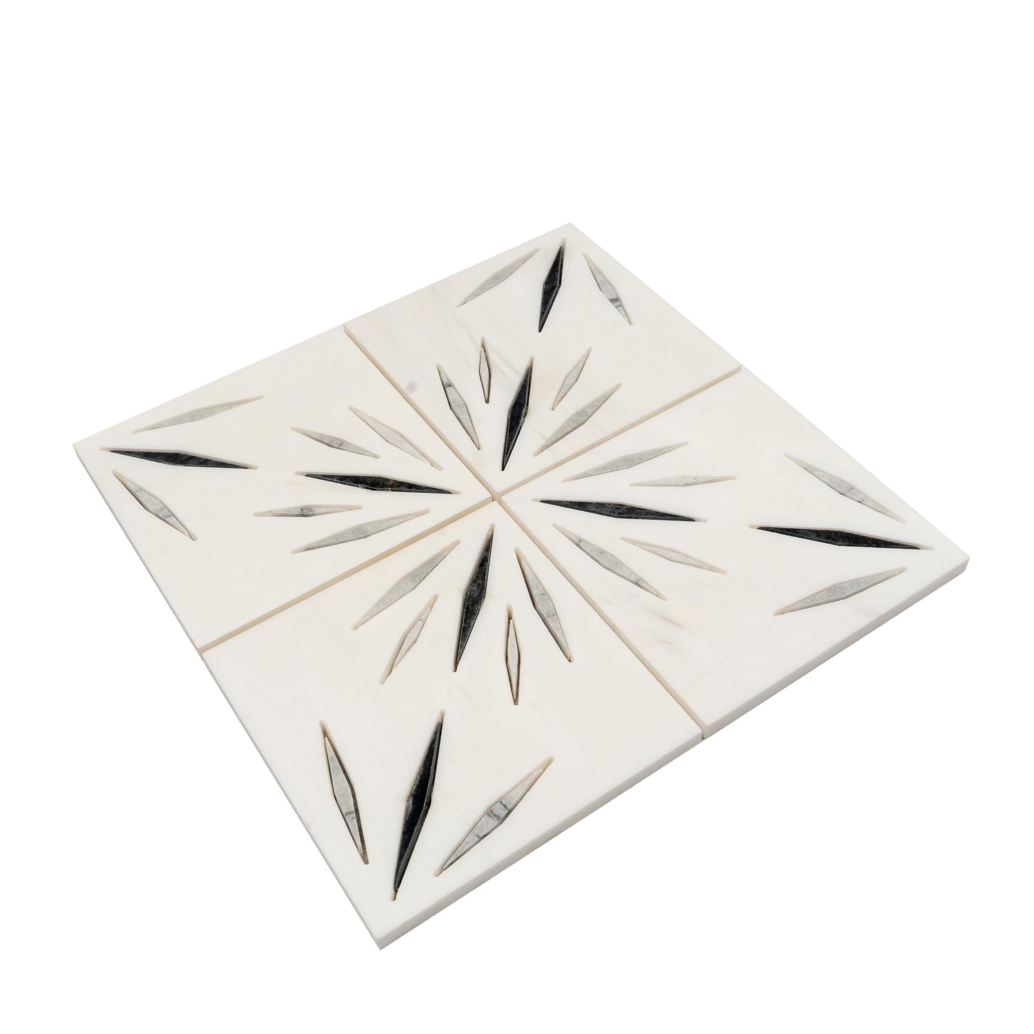 Sample - White 12x12 Honed Dolomite, Ice Grey, Ania Black Starburst Mosaic Tile (5 sq ft/case, 5-Pack)