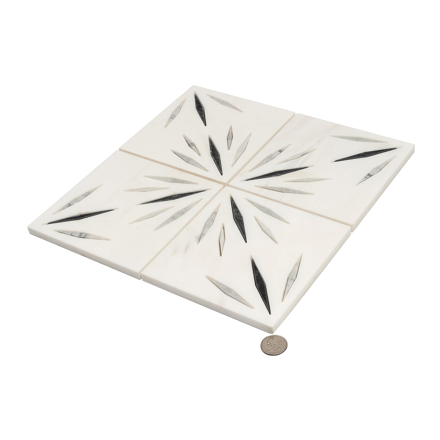 Sample - White 12x12 Honed Dolomite, Ice Grey, Ania Black Starburst Mosaic Tile (5 sq ft/case, 5-Pack)