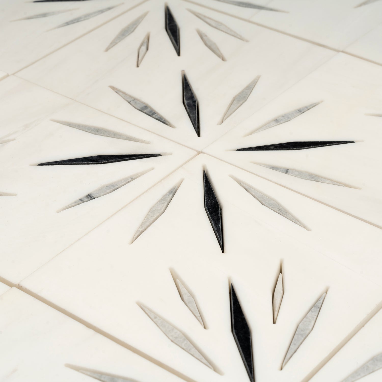 White 12x12 Honed Dolomite, Ice Grey, Ania Black Starburst Mosaic Tile (5 sq ft/case, 5-Pack)