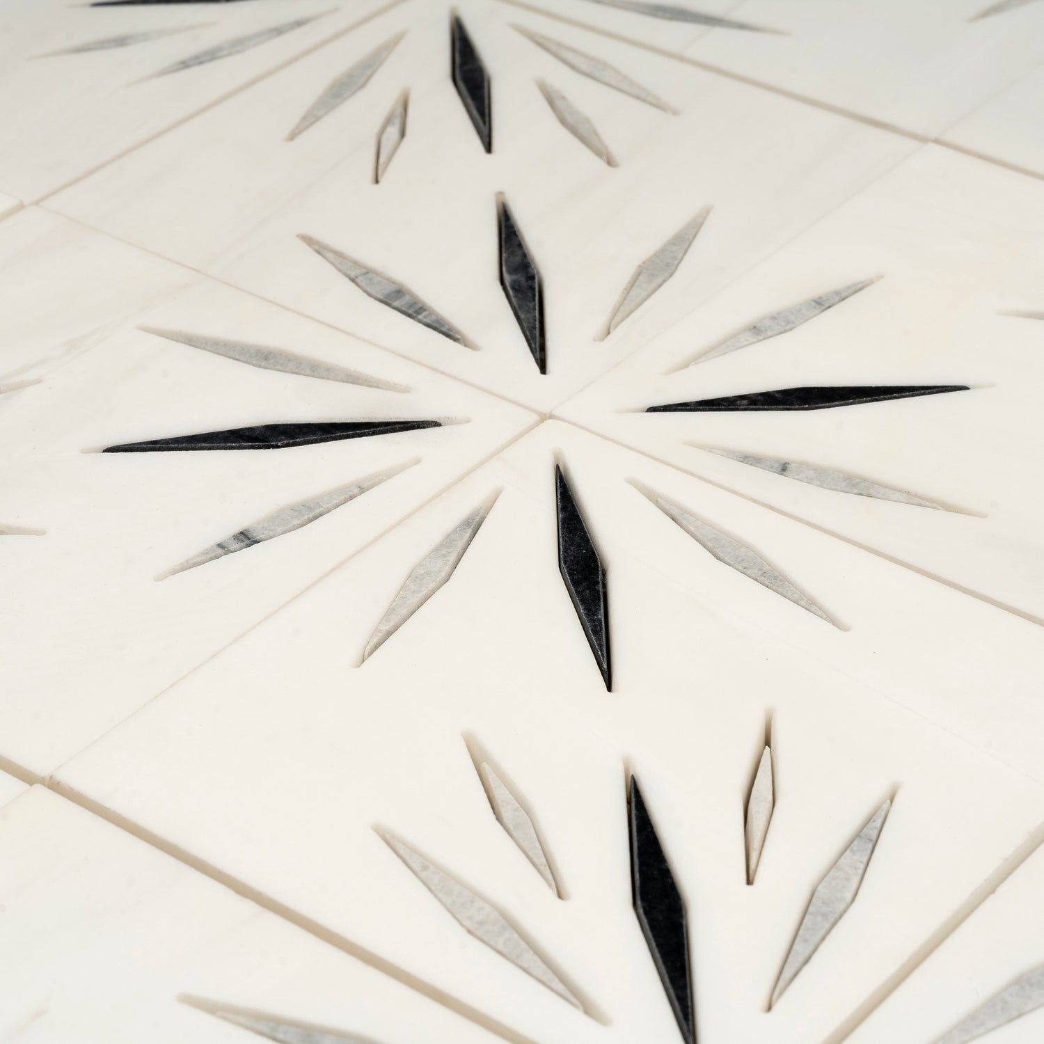 Sample - White 12x12 Honed Dolomite, Ice Grey, Ania Black Starburst Mosaic Tile (5 sq ft/case, 5-Pack)