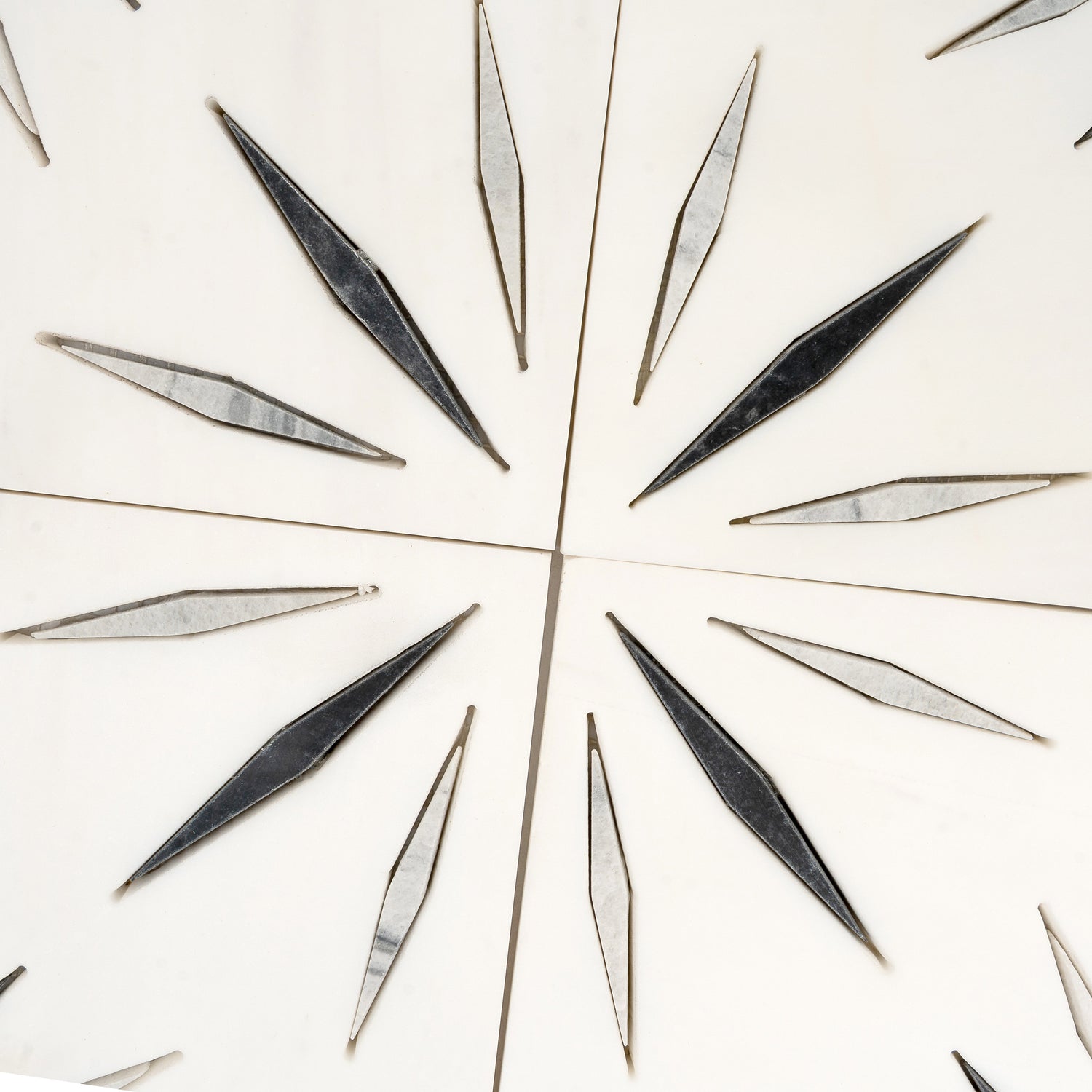Sample - White 12x12 Honed Dolomite, Ice Grey, Ania Black Starburst Mosaic Tile (5 sq ft/case, 5-Pack)