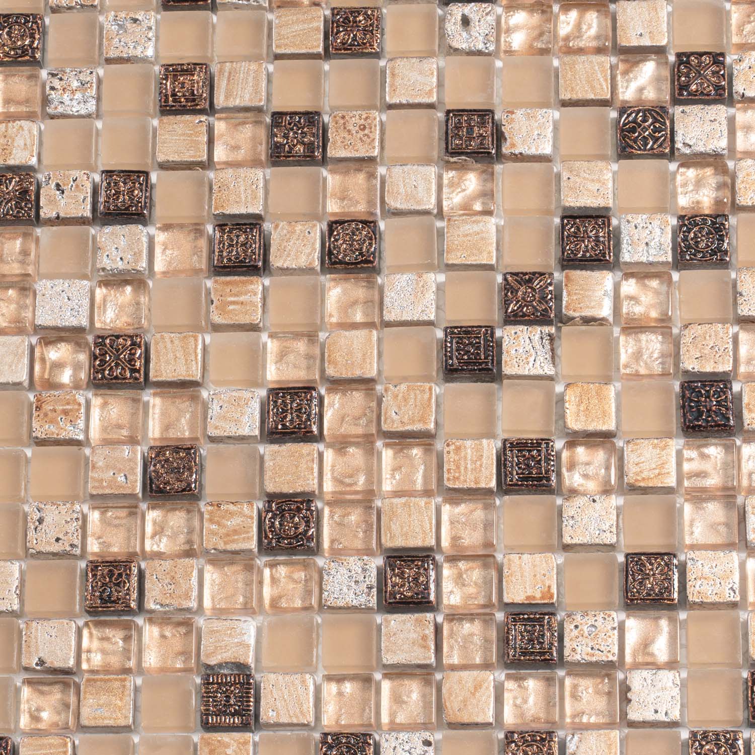 Beige Brown 12x12 Glossy Foiled Square Glass Resin Stone Mosaic Tile (5 pack, 4.75 sq ft/case) - Sample
