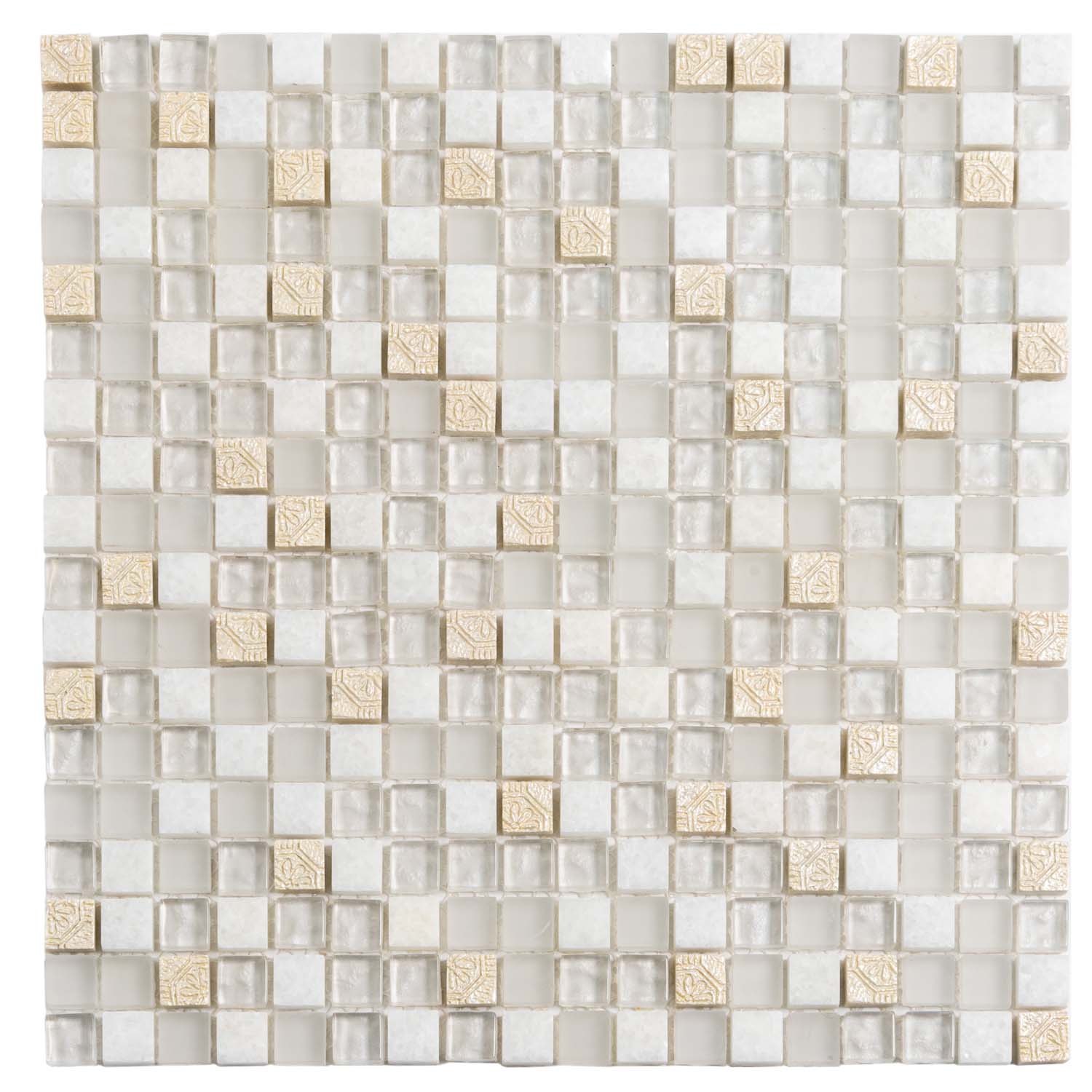 White 12x12 Glossy Foiled Square Glass Resin Stone Mosaic Tile (5 pack, 4.75 sq ft/case) - Sample