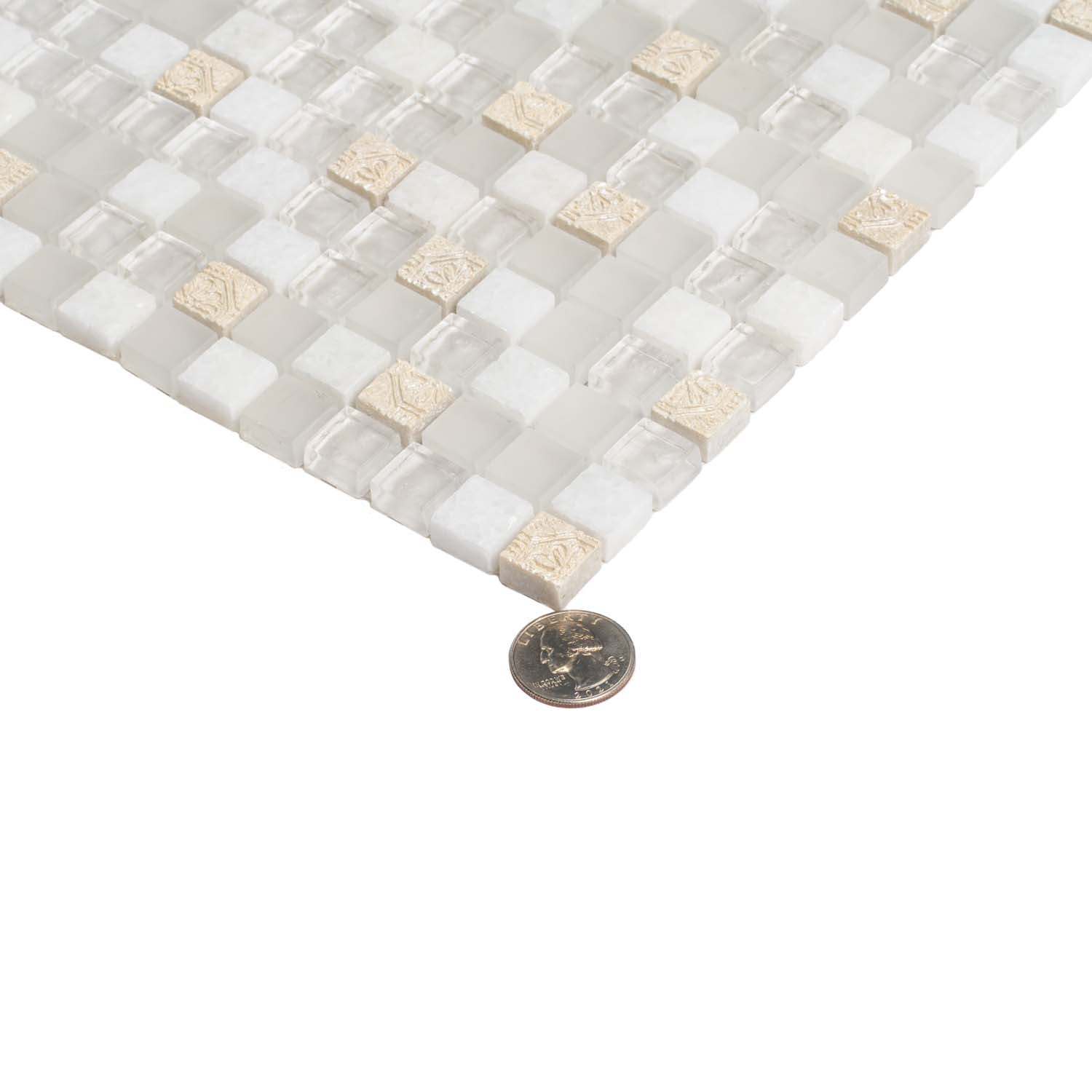 White 12x12 Glossy Foiled Square Glass Resin Stone Mosaic Tile (5 pack, 4.75 sq ft/case) - Sample