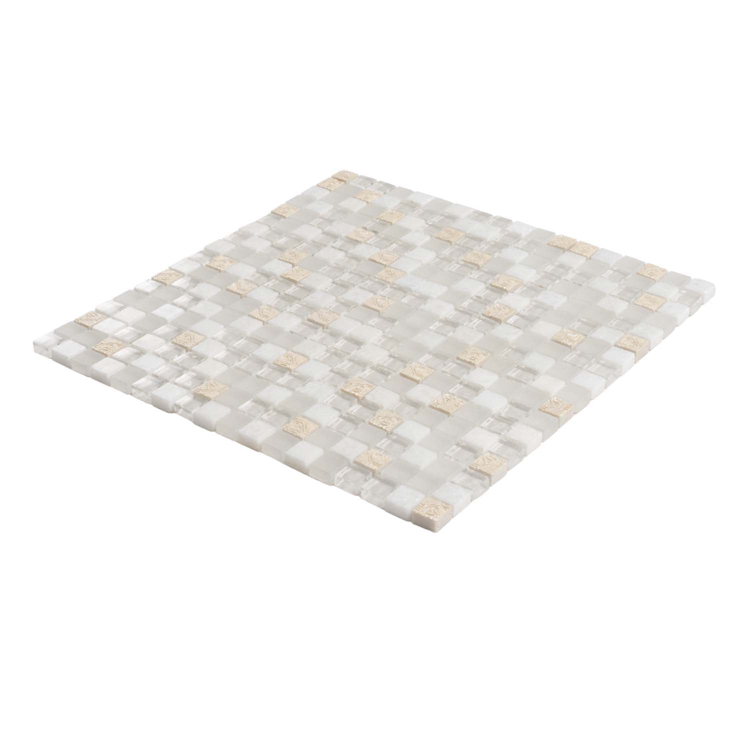 White 12x12 Glossy Foiled Square Glass Resin Stone Mosaic Tile (5 pack, 4.75 sq ft/case) - Sample