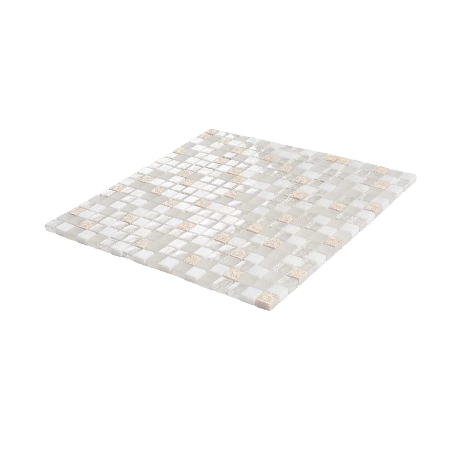 White 12x12 Glossy Foiled Square Glass Resin Stone Mosaic Tile (5 pack, 4.75 sq ft/case) - Sample