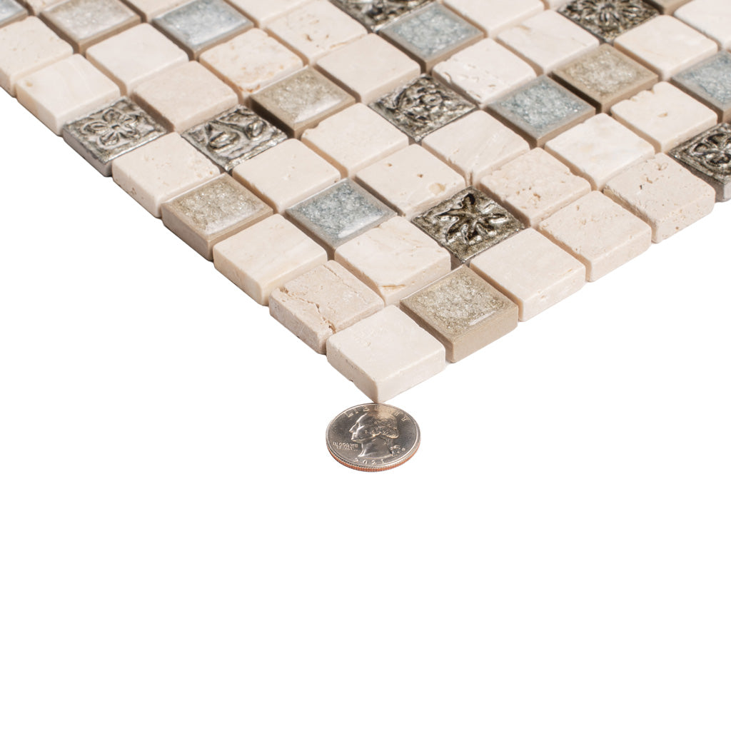 Beige Glass and Stone Mosaic Tile