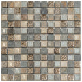 Sample - Beige Gray 12x12 Polished Square Glass Resin Stone Mosaic Tile (5 pack, 4.75 sq ft/case)