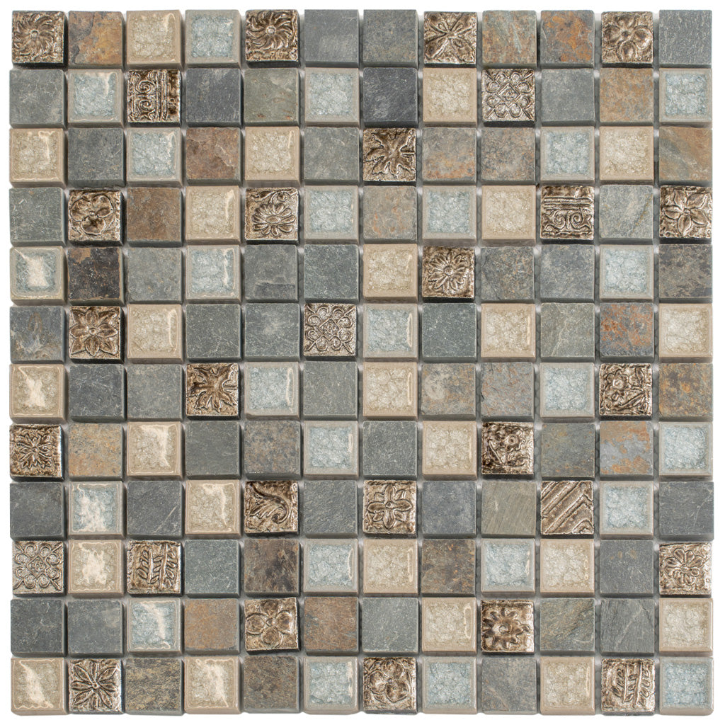 Beige Gray 12x12 Polished Square Glass Resin Stone Mosaic Tile (5 pack, 4.75 sq ft/case) - Sample
