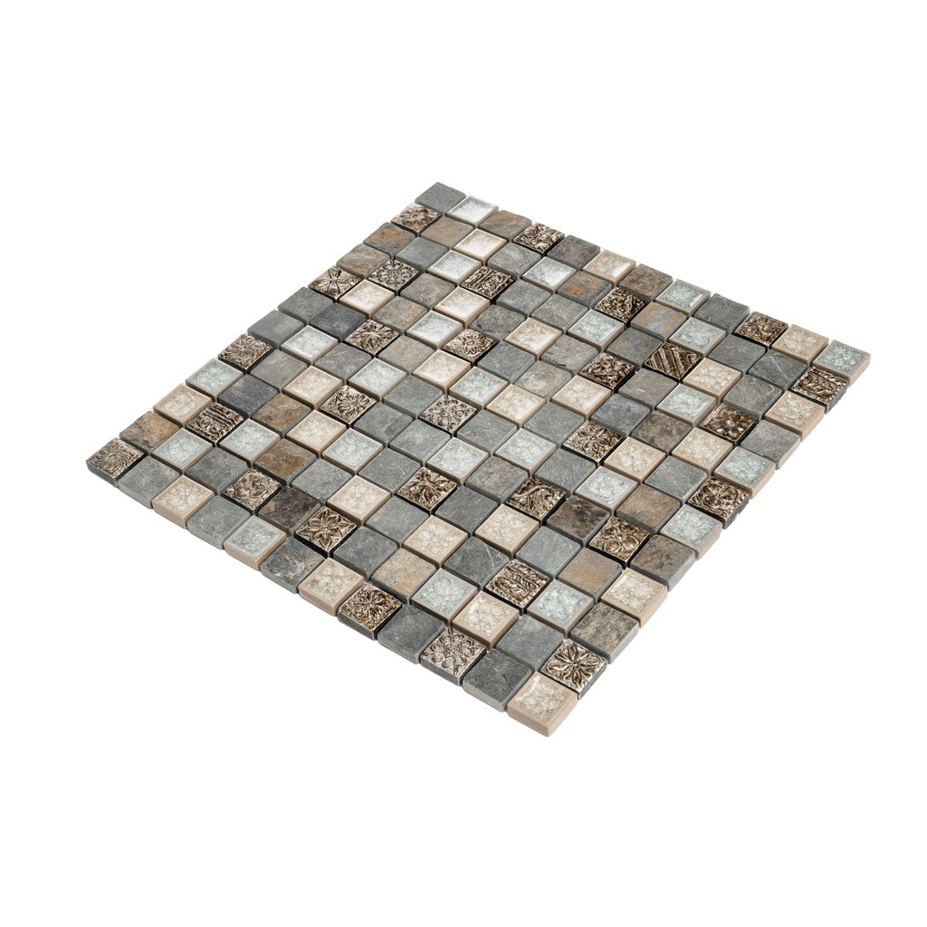 Beige Gray 12x12 Polished Square Glass Resin Stone Mosaic Tile (5 pack, 4.75 sq ft/case) - Sample