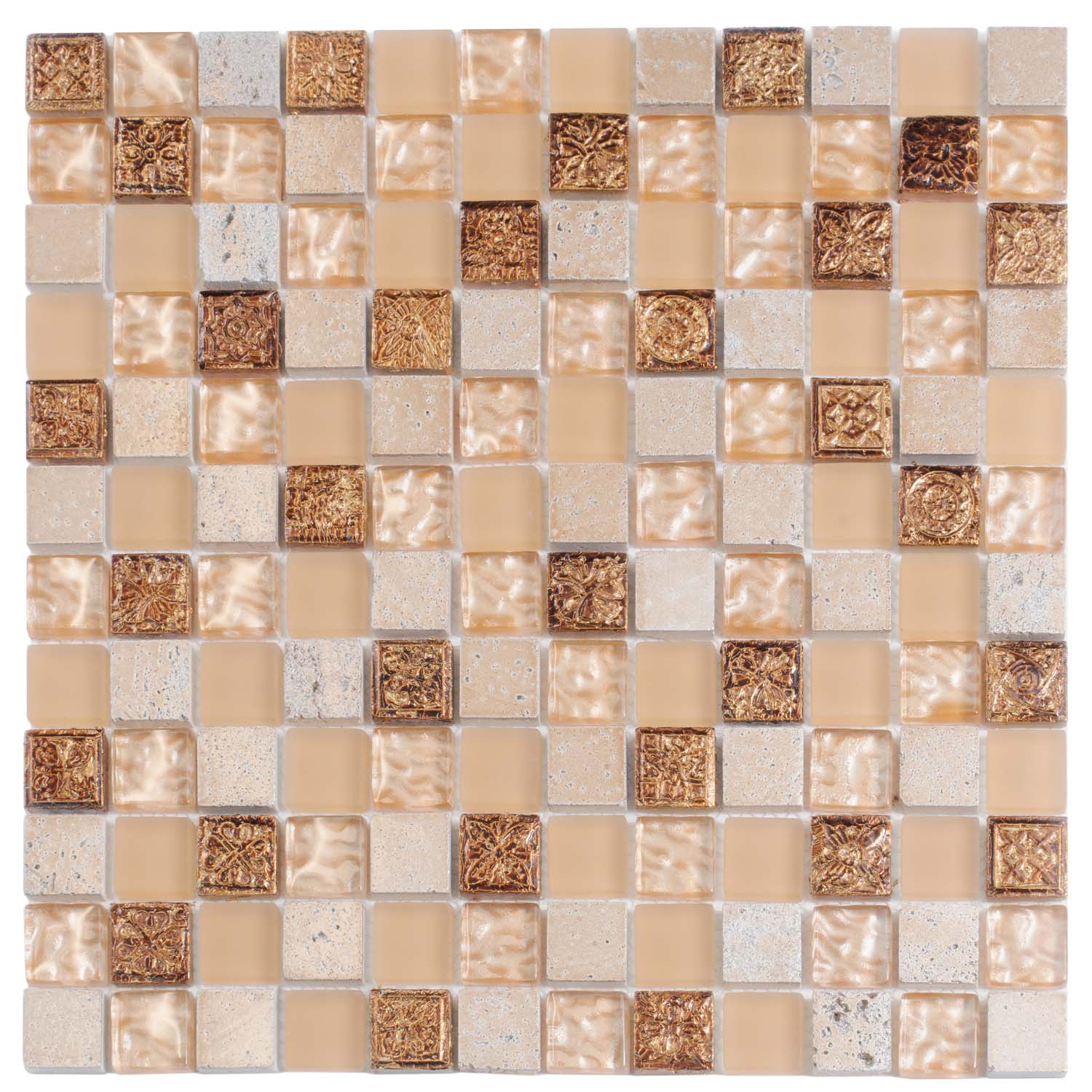 Beige 12x12 Square Glossy Foiled Glass Resin Stone Mosaic Tile (5 pack, 4.75 sq ft/case) - Sample