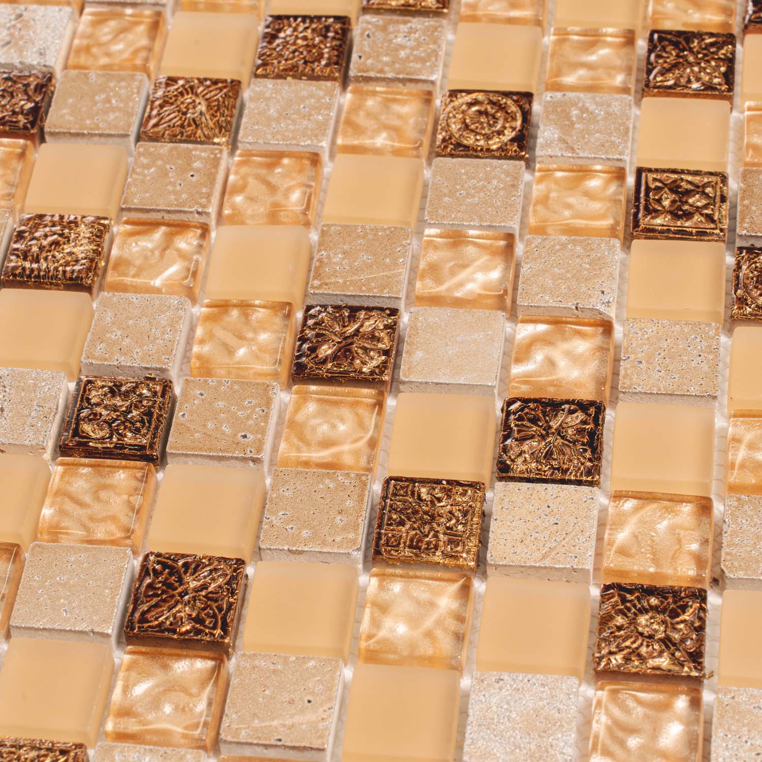 Beige 12x12 Square Glossy Foiled Glass Resin Stone Mosaic Tile (5 pack, 4.75 sq ft/case) - Sample