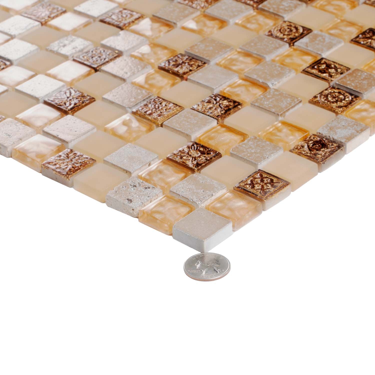 Beige 12x12 Square Glossy Foiled Glass Resin Stone Mosaic Tile (5 pack, 4.75 sq ft/case) - Sample