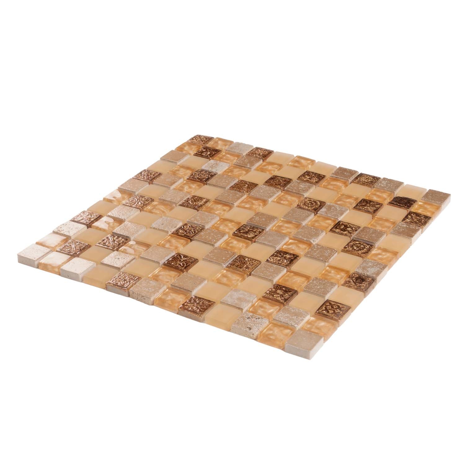 Beige 12x12 Square Glossy Foiled Glass Resin Stone Mosaic Tile (5 pack, 4.75 sq ft/case) - Sample
