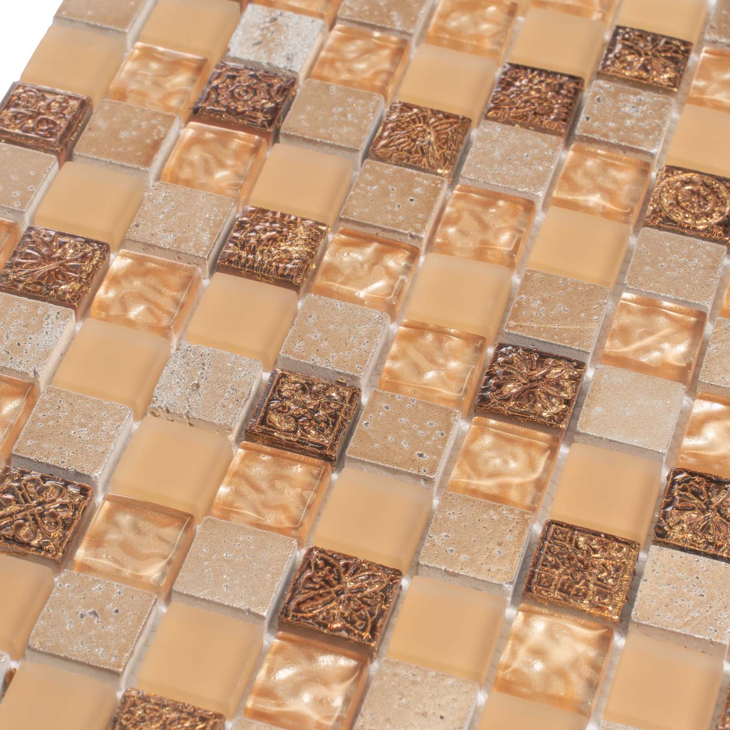 Beige 12x12 Square Glossy Foiled Glass Resin Stone Mosaic Tile (5 pack, 4.75 sq ft/case) - Sample