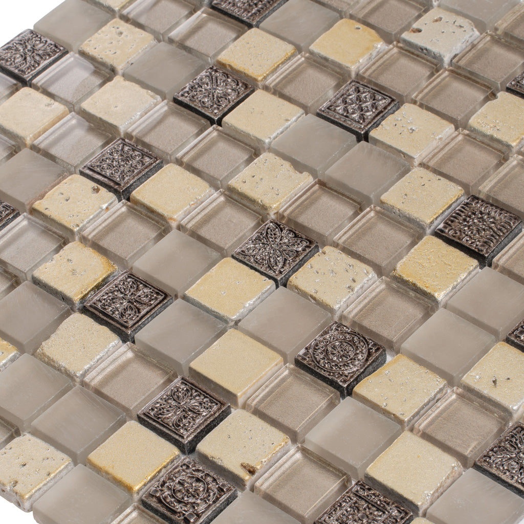 12x12 Beige Polished Glass Tile