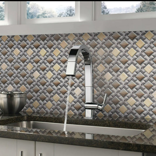 Gray Beige 11x11 Polished Matte Textured Square Glass Resin Stone Mosaic Tile (5 pack, 4.2 sq ft/case) - Sample