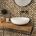 Brown polished matte textured glass resin stone square mosaic tile on bathroom wall