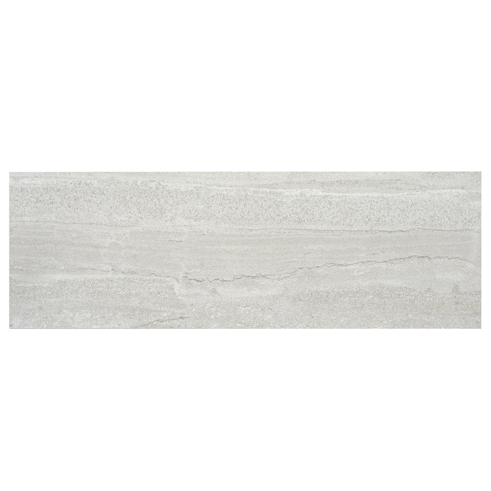Light gray matte ceramic large tile in a stone-look finish