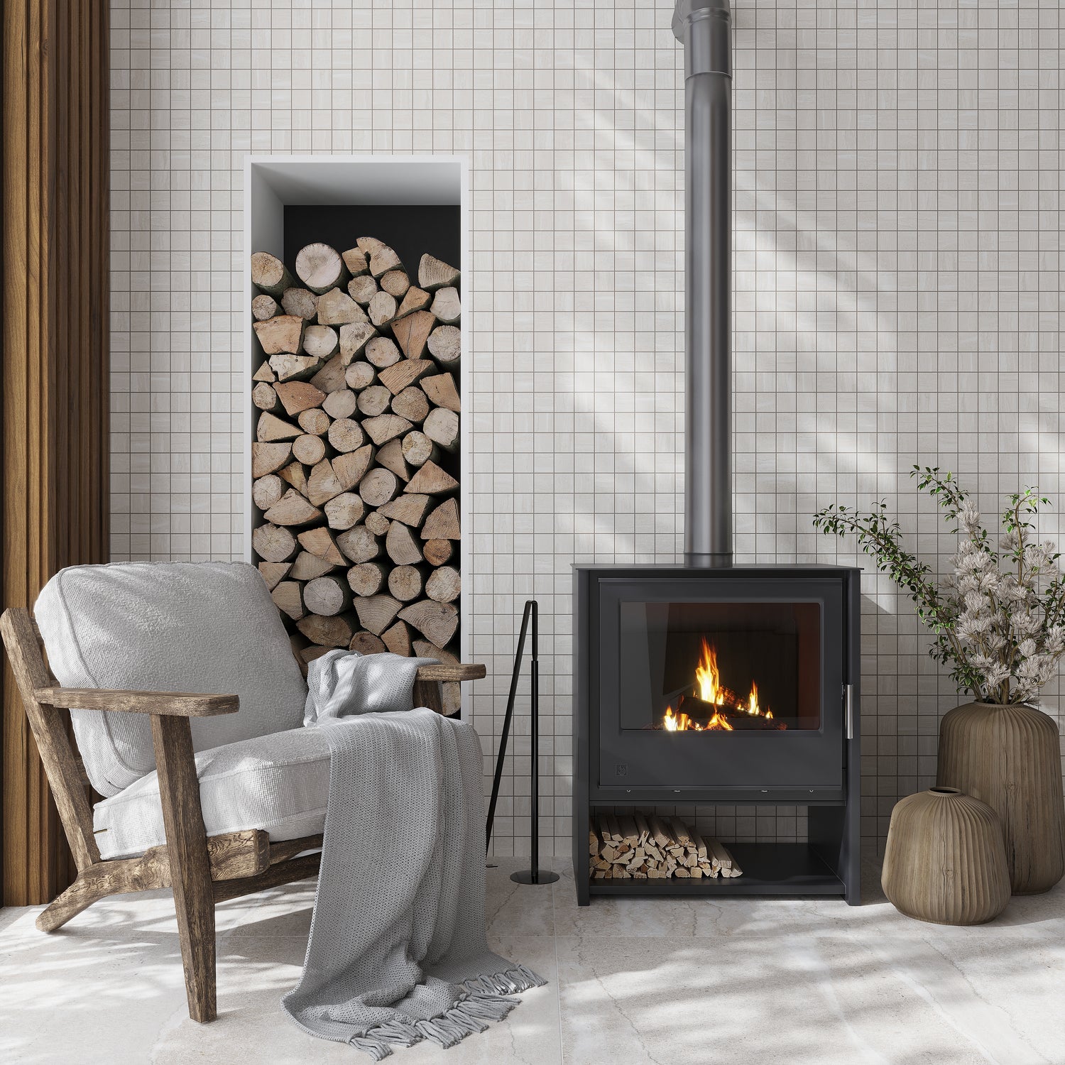 Warm Beige 12x12 Matte Square Stone-look Porcelain Mosaic Tile (11 pack, 10.66 sq ft/case)