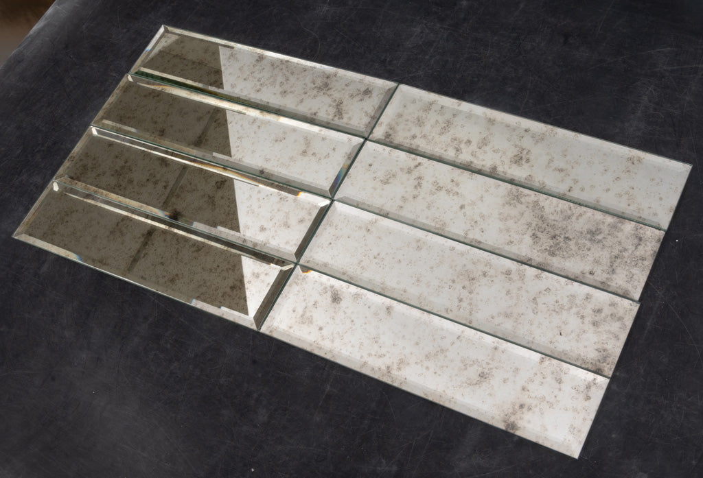 Apollo Tile Antique Mirror Glossy Beveled Glass Subway Tile – 3 x 12 in. (20 Sheets, Kitchen & Bath Use) - Sample